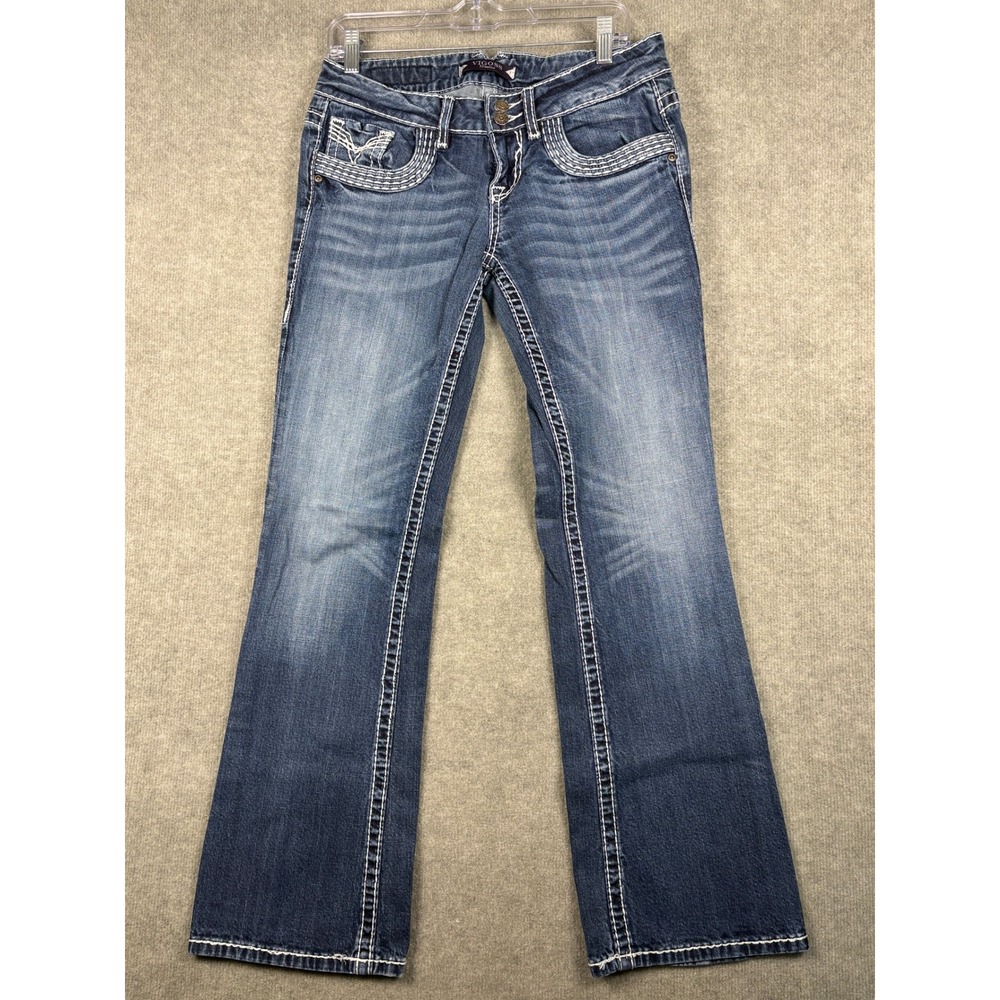 Vigoss Bootcut Jeans Thick Contrast Stitch Embroidered Pockets Size 29/7 Blue